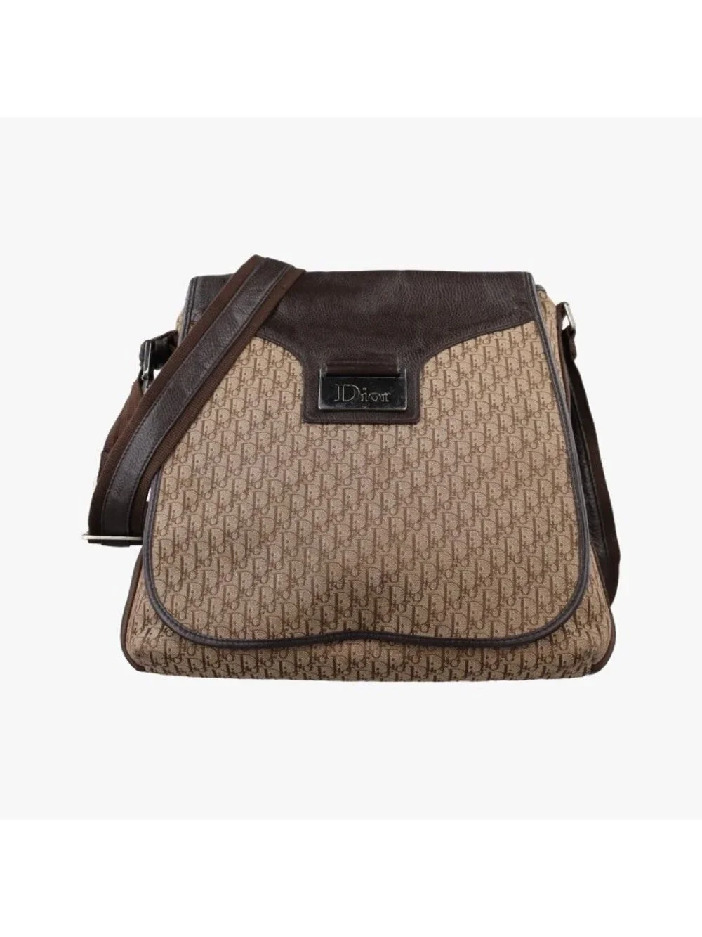 Dior Street Chic Messenger Brown Beige Jacquard Canvas Calf Leather